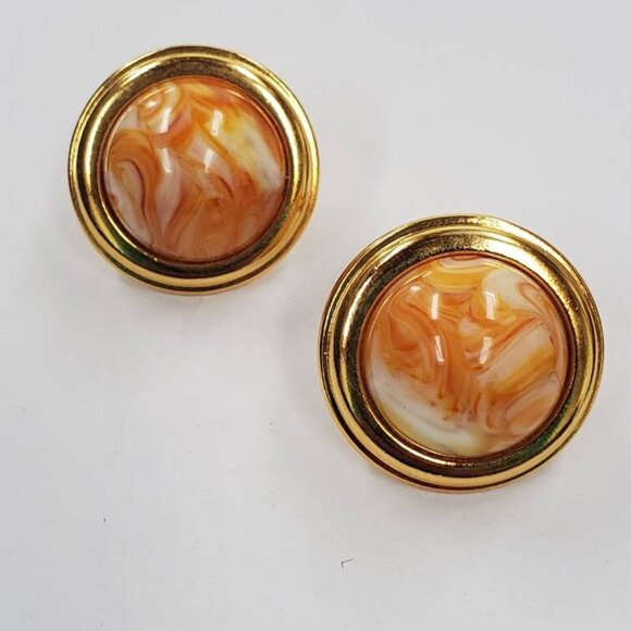 Vintage Signed Joan Rivers Dome Marble Motif Statement Clip-on Earrings - Picture 3 of 8